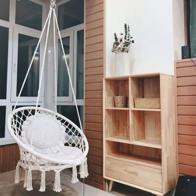 1Pc White Outdoor Swing Hanging Chair Knitted Cotton Rope - Click Image to Close