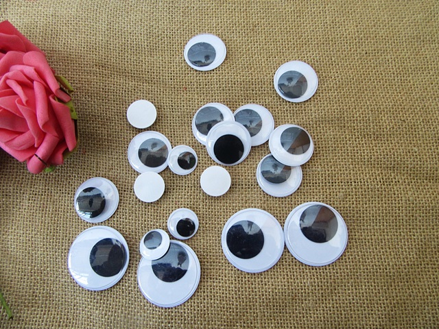 60g (90Pcs) Self Adhensive Black Joggle Eyes/Movable Eyes - Click Image to Close