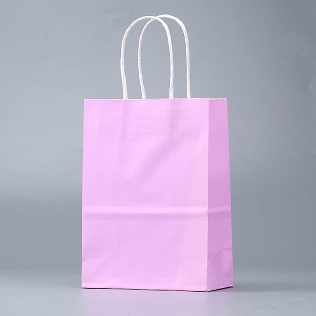 48 Bulk Kraft Paper Gift Carry Shopping Bag 27x21x11cm Pink - Click Image to Close