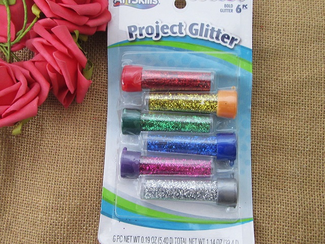 4Pkts x 6Pcs Canned Project Glitter Brilliants Craft Mixed Color - Click Image to Close