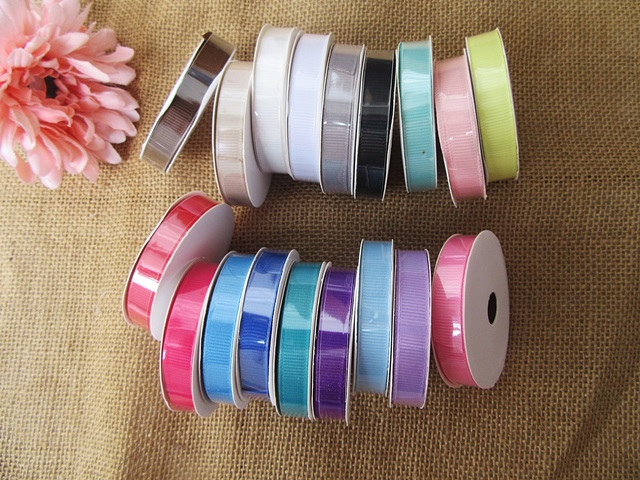 18Rolls x 1m Grosgrain Ribbon 10mm Wide Party Wedding Favors Mix - Click Image to Close