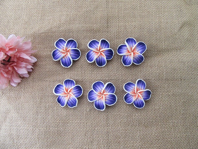 50Pcs New Purple Fimo Beads Frangipani Flower Jewellery Finding - Click Image to Close