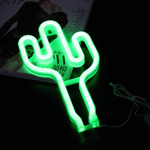 1Pc Romantic Freestanding Green Cactus Neon Sign Led Night Light - Click Image to Close