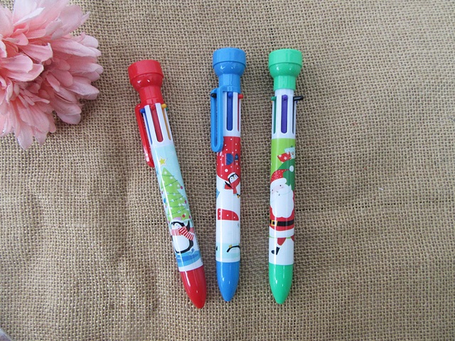 6Pcs Christmas 6in1 Color Automatic Ballpoint Pen w/Stamp on Top - Click Image to Close