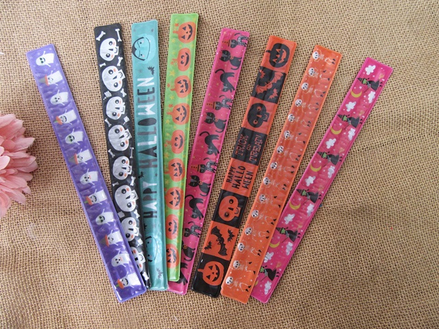 50 Halloween Theme Reflective Magic Ruler Slap Band Bracelets - Click Image to Close