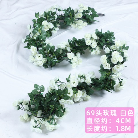 1Pc 69 Flower Head Artificial Rose Leaf Garland Vine String - Click Image to Close