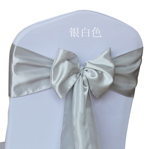 10Pcs Silver Grey Satin Sashes Chair Wider Bow Wedding Venue - Click Image to Close