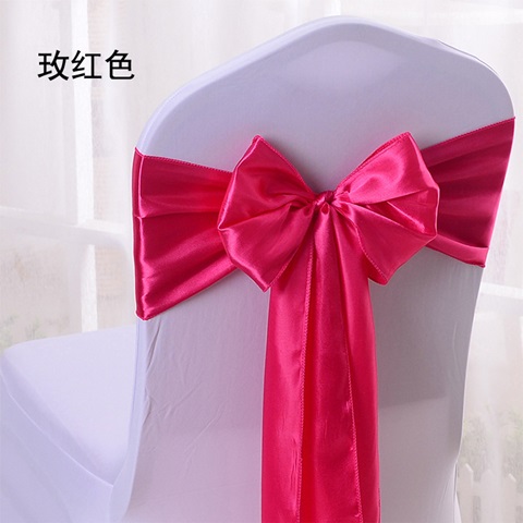 10Pcs Hot Pink Satin Sashes Chair Wider Bow Wedding Venue Banque - Click Image to Close