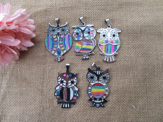 12Pcs OWL Shaped Colorful Charms Pendants Beads for Jewellery - Click Image to Close