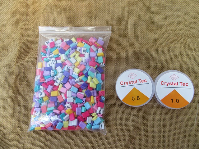 650Pcs Oblong Candy Color Beads w/Clear Strings DIY Fashion Acce - Click Image to Close