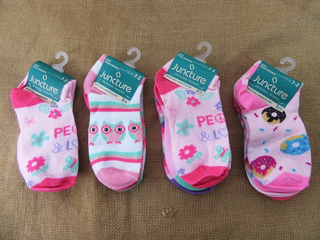 4Pack x 3Pair Girls Cotton Low Cut Ankle Socks 7-2 Size - Click Image to Close