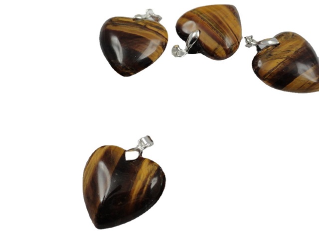 50 Gemstone Tiger Eye Love Heart Charms Pendants 20mm - Click Image to Close