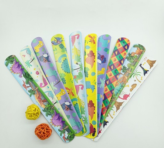 100 Dinosaur Reflective Magic Ruler Slap Band Bracelets - Click Image to Close