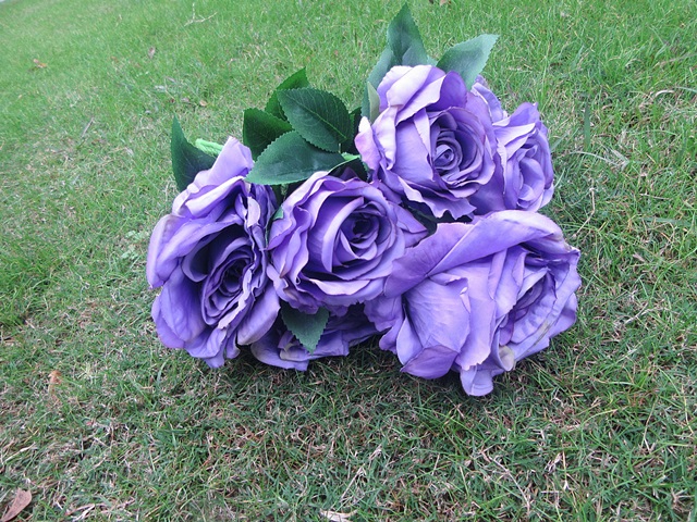 1Pc x 8 Head Purple Artificial Rose Flower Arrangement Home - Click Image to Close