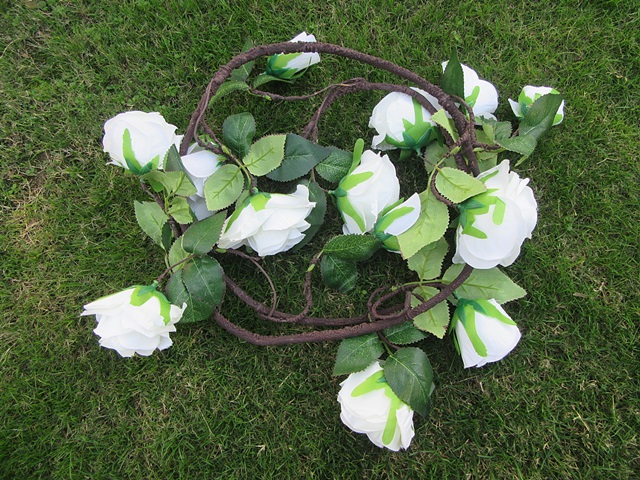 1Pc White 14 Flower Head Artificial Rose Leaf Garland Vine Thick - Click Image to Close