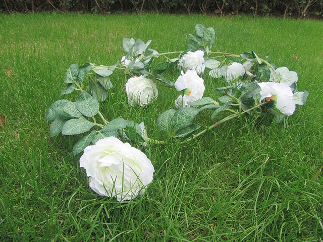 4Pcs White 7 Flower Head Artificial Peony Leaf Garland Vine Stri - Click Image to Close