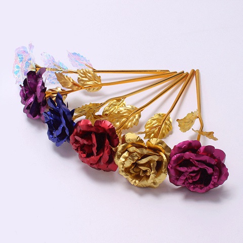 10Pcs Golden Stem Rose Flower Golden Foil Artificial Fake Flower - Click Image to Close