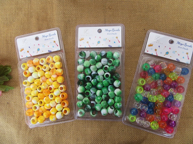 6Sheet x 60Pcs Pony Beads Hair Beads 16mm Dia Retail Pack Mixed - Click Image to Close