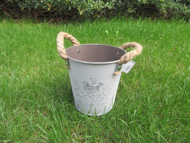 2Pcs Embossed Metal Bucket Planter Flower Pot Rope Handle - Click Image to Close