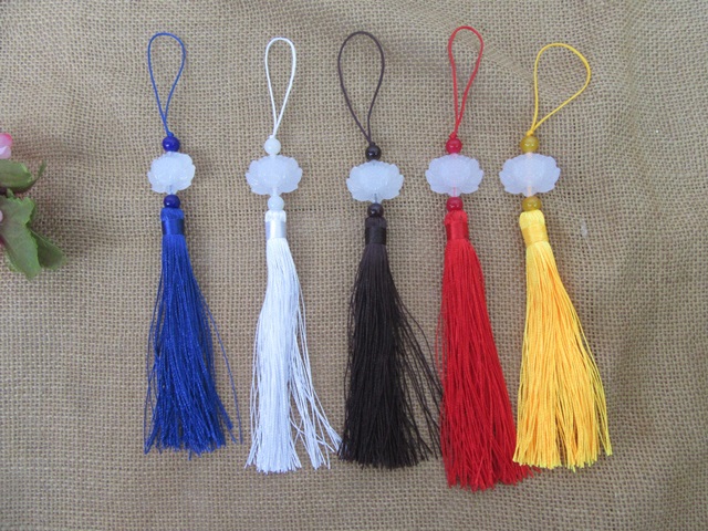 12Pcs Lucky Lotus Chinese Bookmark Tassels Pendant Keyring - Click Image to Close