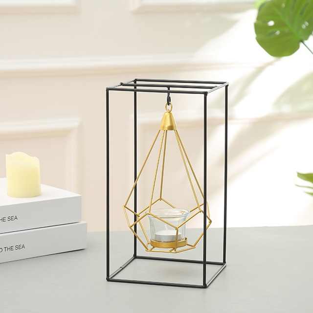 1Pc Square Nordic Style Geometric Metal Hanging Candle Holder - Click Image to Close