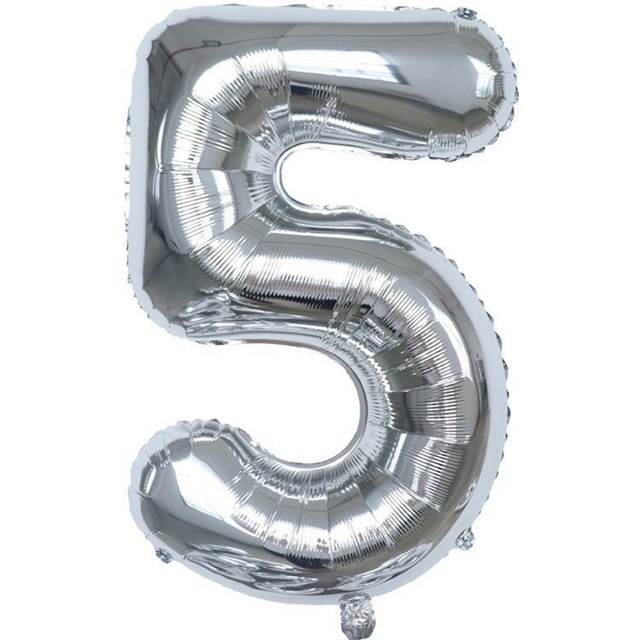 6Pcs Silver Numbers 5 Air-Filled Foil Balloons Party Decor - Click Image to Close