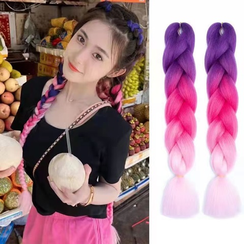 2x1Pc Jumbo Ombre Braided Hair Extension Synthetic Random Color - Click Image to Close