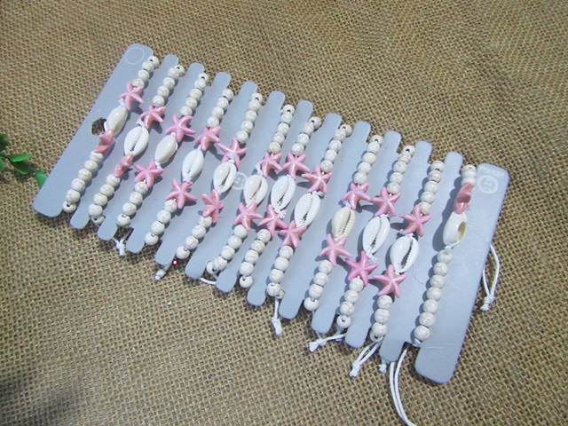 12Pcs White Turqoiuse Stone & Shell Drawstring Bracelet - Click Image to Close