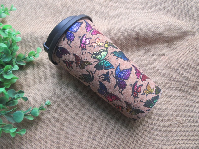 3Pc Cork Cover Butterfly Print Tumbler Coffee Cup with Lid - Click Image to Close