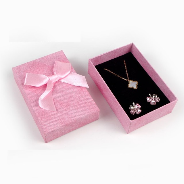 12Pcs Necklace Earring Gift Box Case w/Bowknot Mixed Color - Click Image to Close