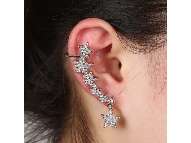 6Prs Crystal Ear Cuff Warp Ear Clip Fashion Earrings Black Card - Click Image to Close