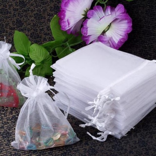 6Pkt x 10Pcs White Black Organza Drawstring Gift Jewelry Pouches - Click Image to Close