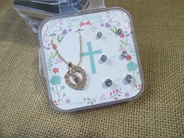 4Box Virgin Mary Butterfly Etc Charm Pendant Necklace & Earrings - Click Image to Close