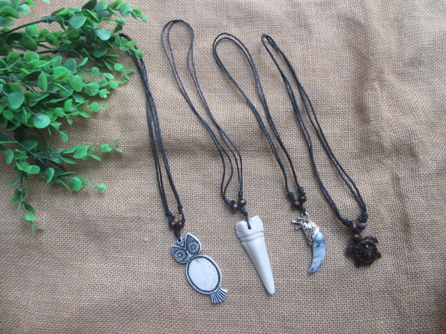 6Pcs Handmade Necklaces with Owl Turtle Etc Pendants - Click Image to Close