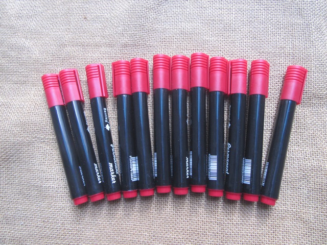 4x12 Brilliant Red Fine Tip Permanent Marker/Senior Mark Pens - Click Image to Close