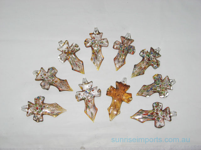 10 Amber Foil Glass Cross Pendants ac-sf124 - Click Image to Close