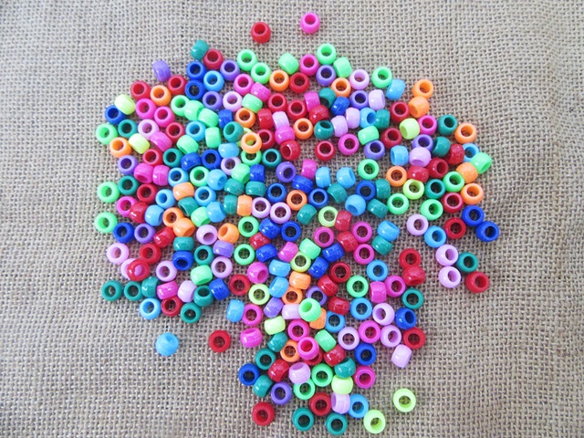 4Packs x 90g Plastic Barrel Pony Beads 6x9mm Mixed Color - Click Image to Close