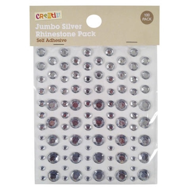 12Packs X 100Pcs Self-adhesive Jumbo Silver Look Rhinestones - Click Image to Close